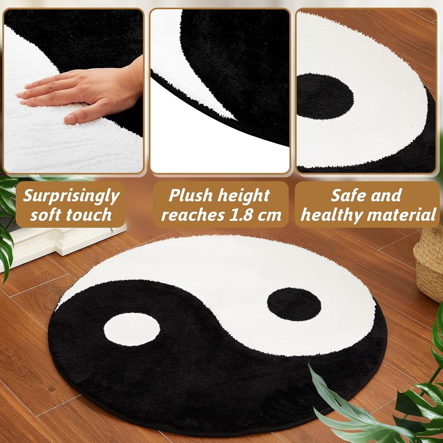 Alfombra Ying Yang 35" clásica blanco y negro
