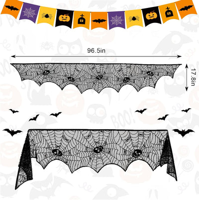 Bufanda Halloween mesa chimenea encaje negro
