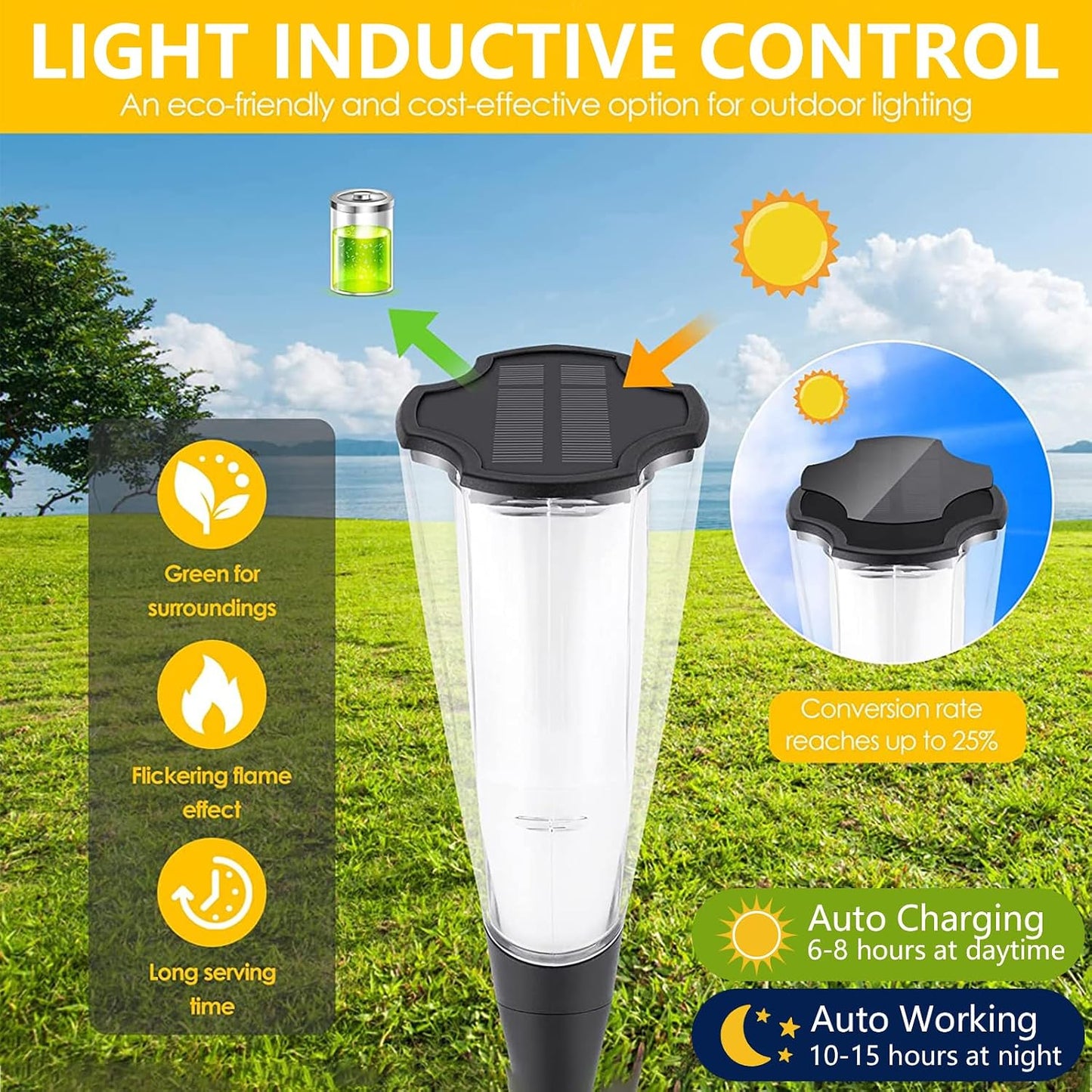 4 Pzas Luces Fuego Flicker Solar para Jardín Exterior