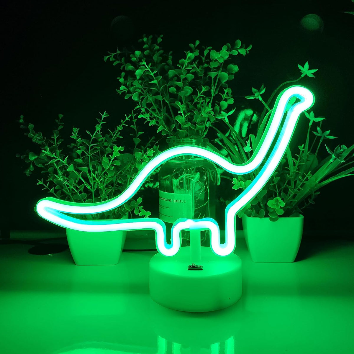 Letrero Neón USB 3 AA Led Decoración Pared Escritorio Dinosaurio