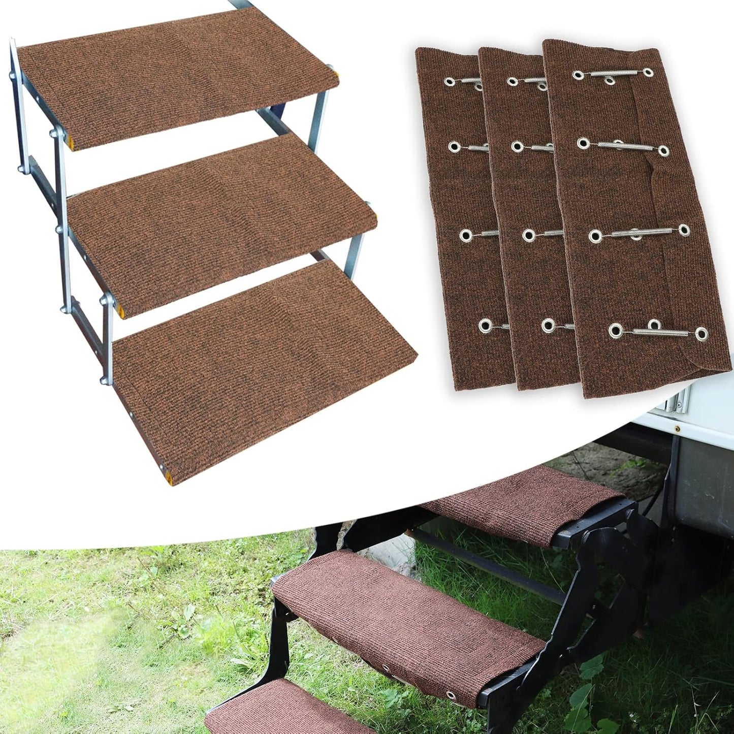 Cubiertas escalones caravana 3 pzas 22" con ganchos color