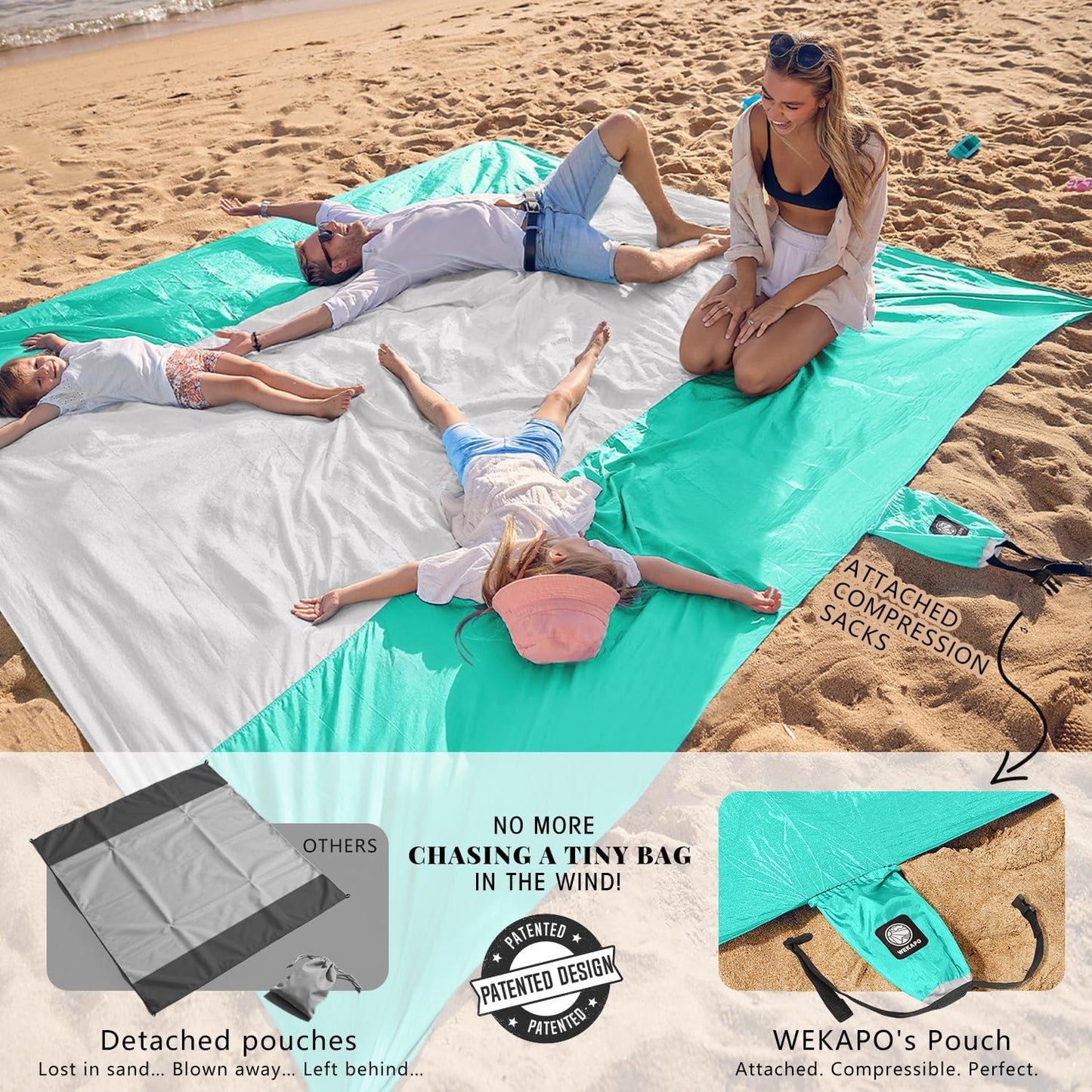 Manta playa impermeable resistente arena estacas