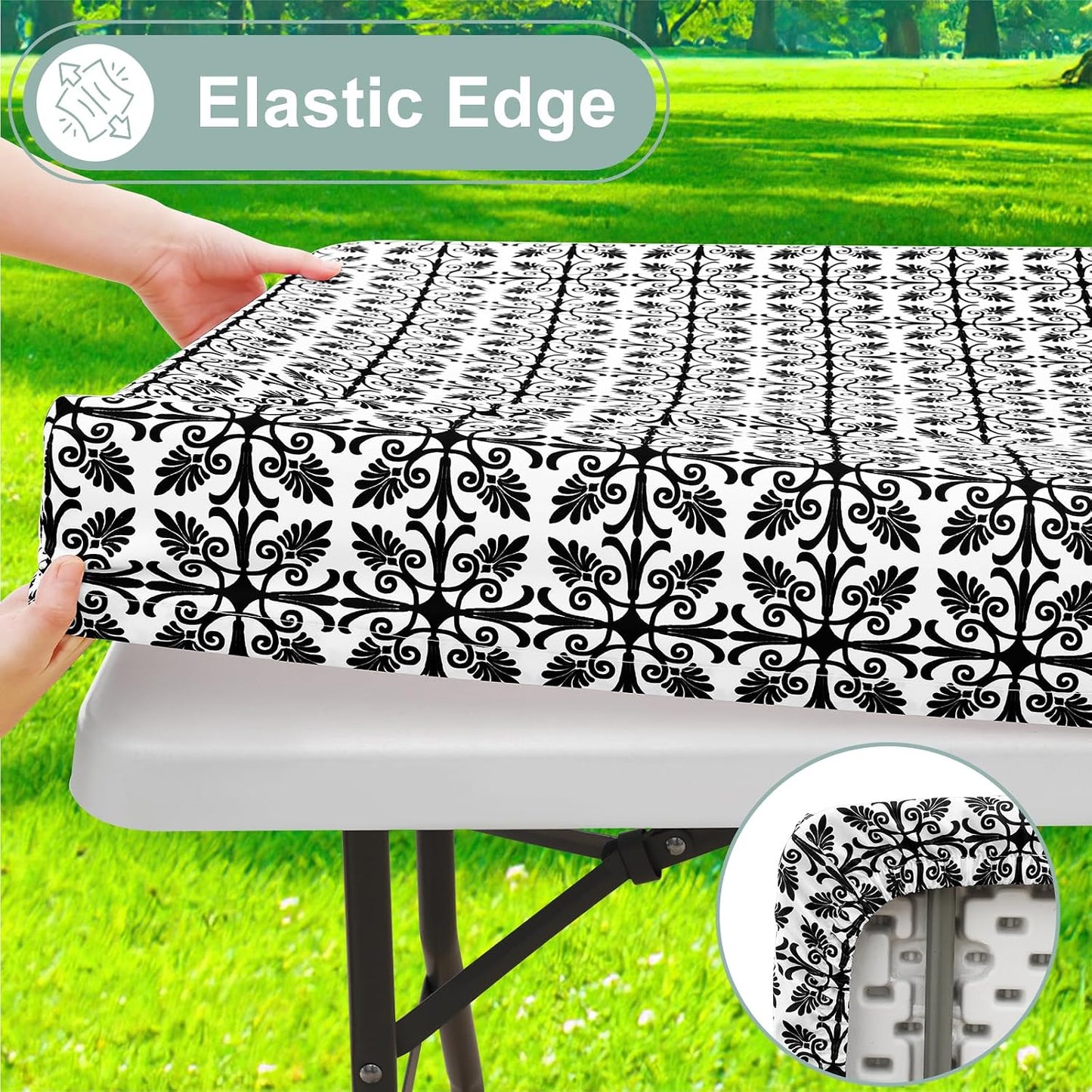 Mantel picnic impermeable elástico 30x72" poliéster negro