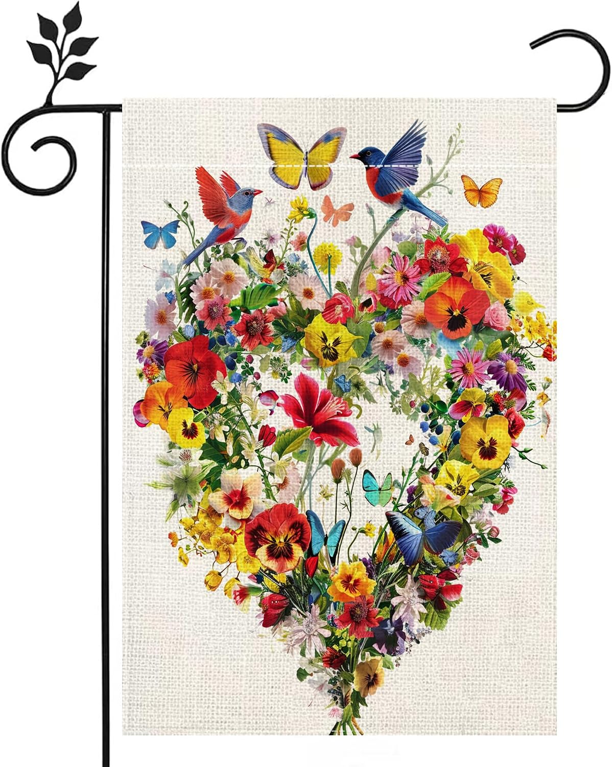 Bandera jardín doble cara 12x18pulg diseño pájaros mariposas