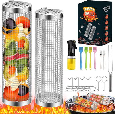 Cesta rodante parrilla 2 Pzas acero inox con accesorios