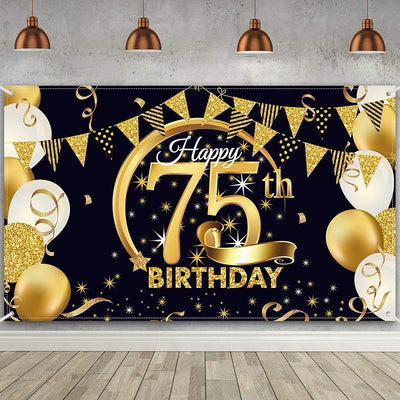 Cartel fiesta cumpleaños 72.8x43.3 color negro y dorado