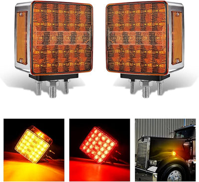 2 Luces Pedestal Parachoques Doble Cara 52 Led Ámbar/Rojo