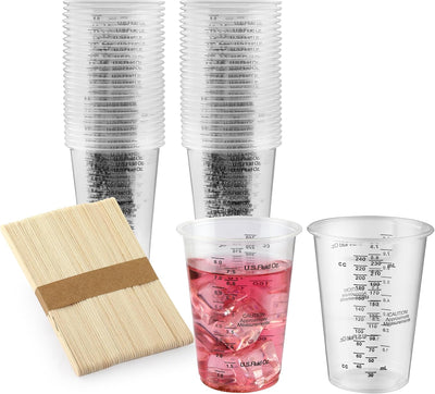 50 Tazas Resina Epoxy 8oz con 50 Palitos Madera
