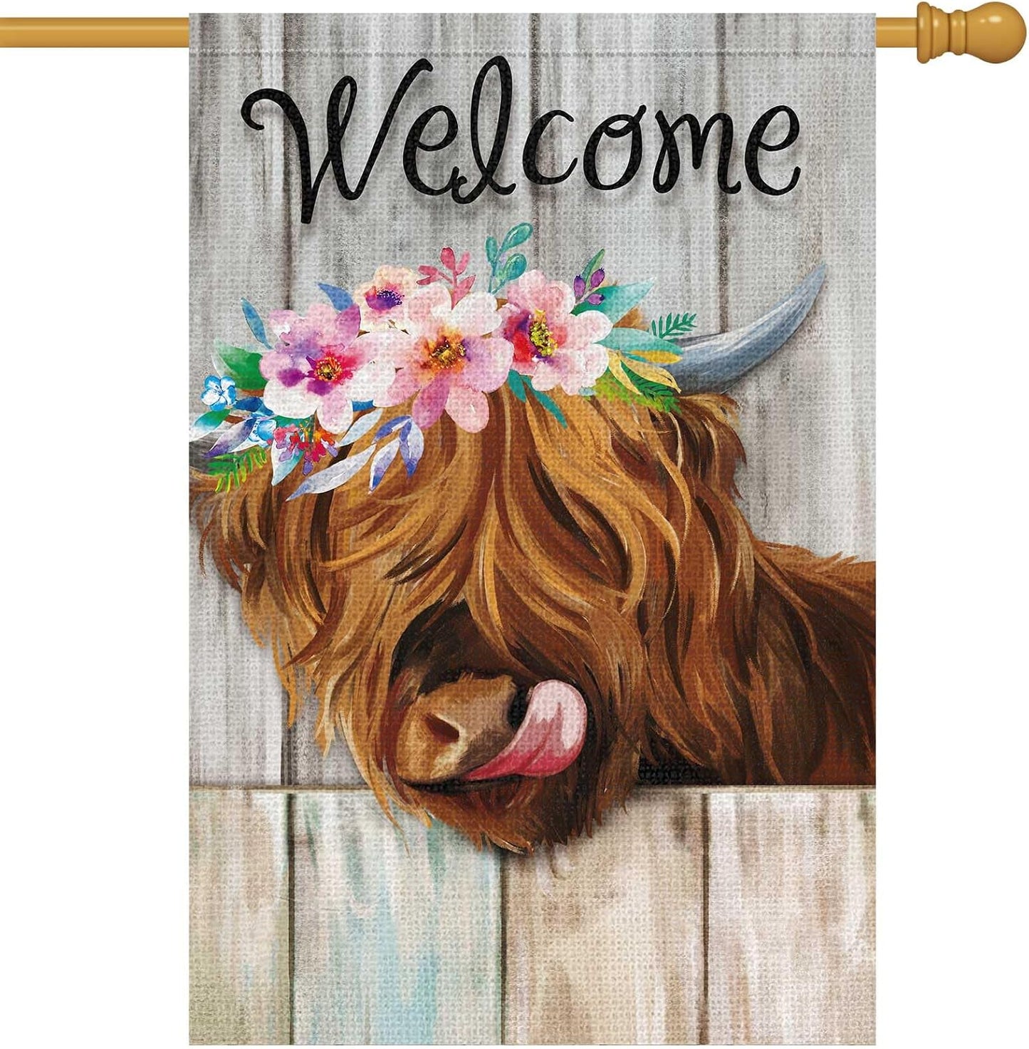 Bandera jardín vaca 28x40pulg arpillera doble cara
