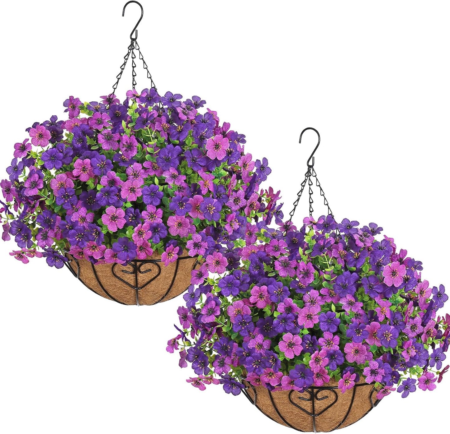 Set 2 flores artificiales con cesta colgante para jardín