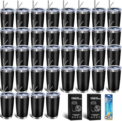 36 Vasos Acero Inox 20oz Doble Pared Con Tapas Pajitas