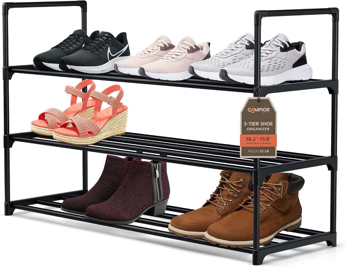 Zapatero negro 3 niveles 36pulg capacidad 15 pares