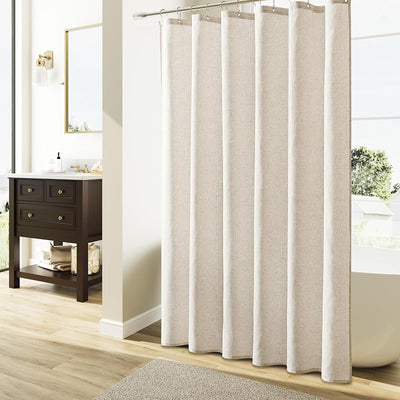 Cortina ducha lino texturizado estilo bohemio 72pulg color crema