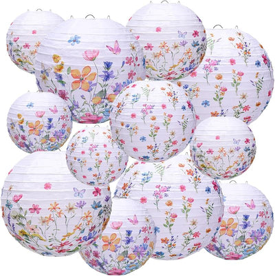 12 Linternas papel flores silvestres decoración fiesta chinas