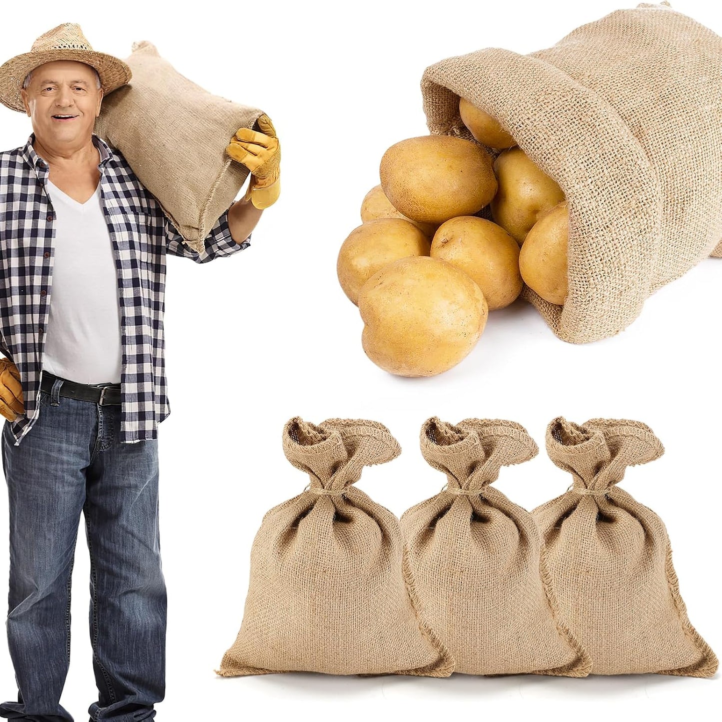 4 Bolsas Yute 14x20" Almacenamiento Alimentos