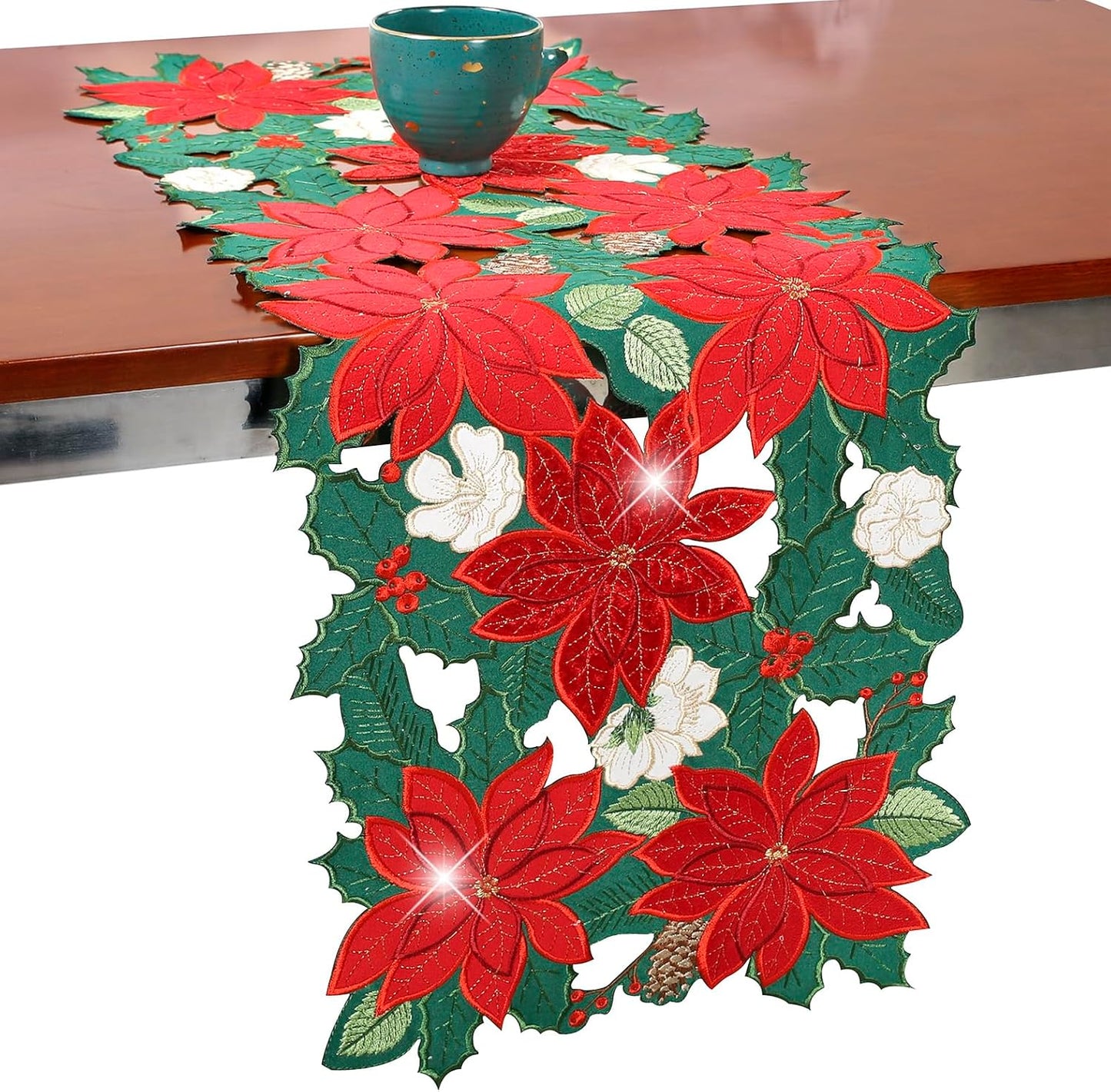 Camino mesa navidad 90pulg terciopelo rojo con conos pino