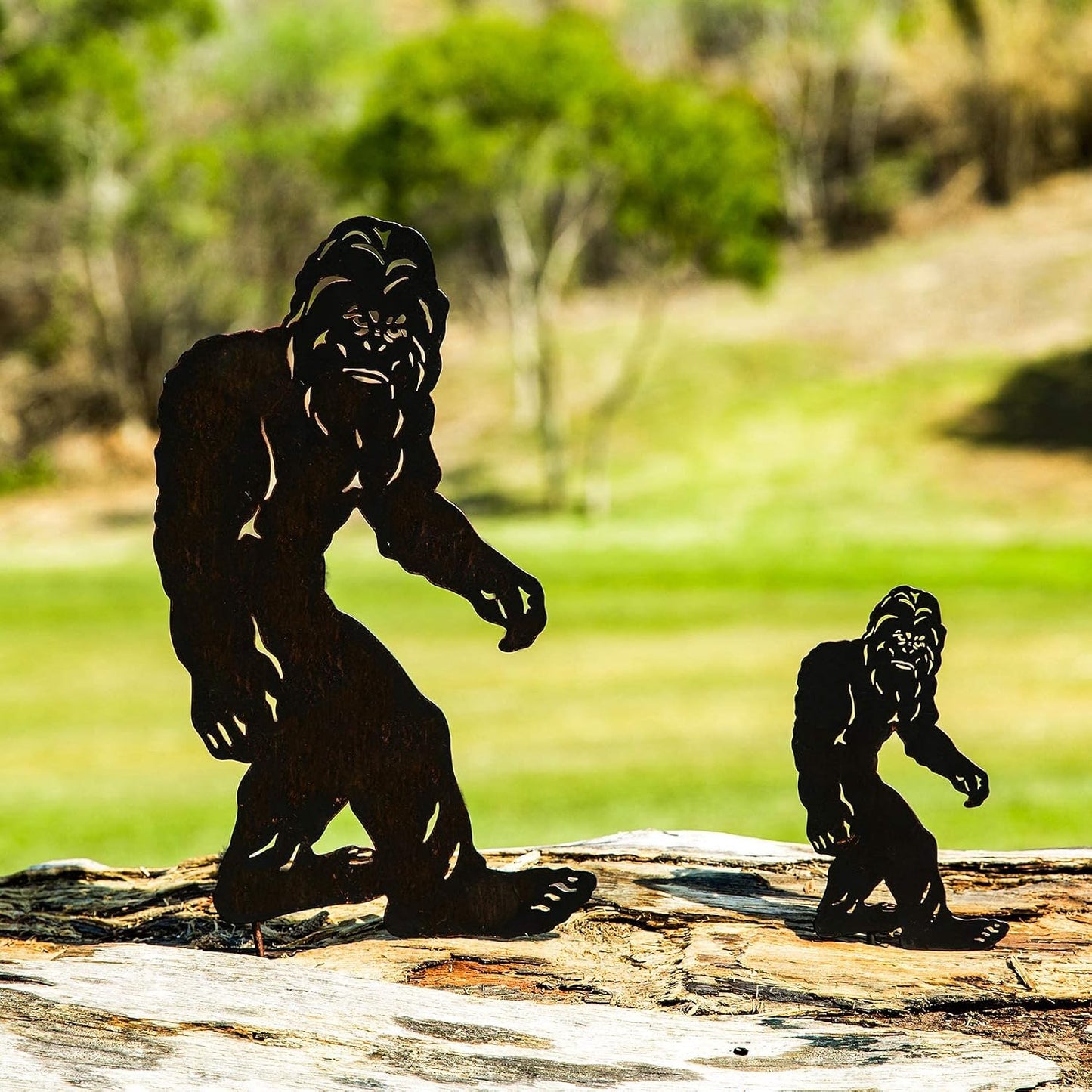 Set 2 estacas metal decoración patio estatuas Sasquatch