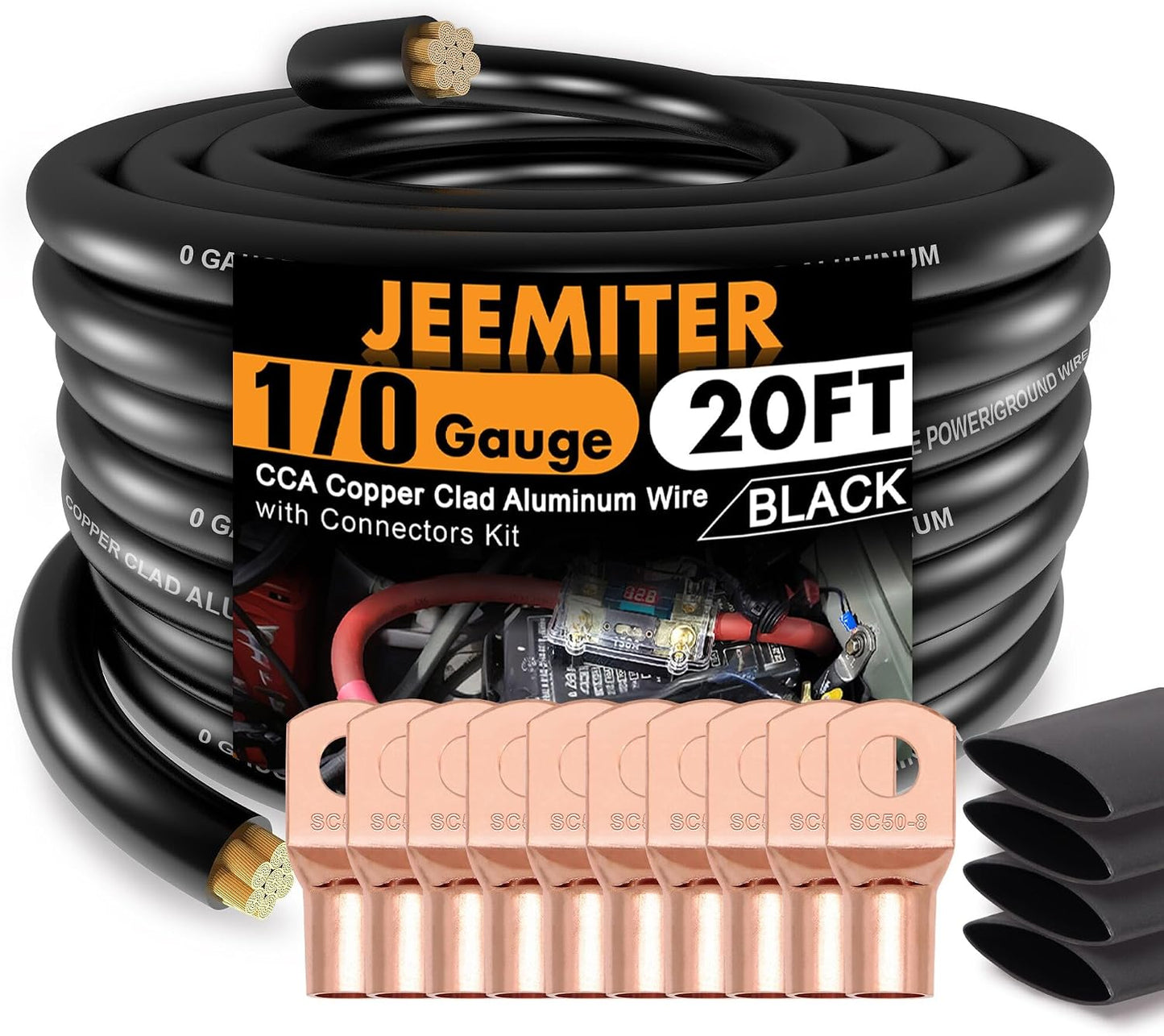 Cable CCA negro 1/0 20pies reemplazo coche Big 3 con terminales