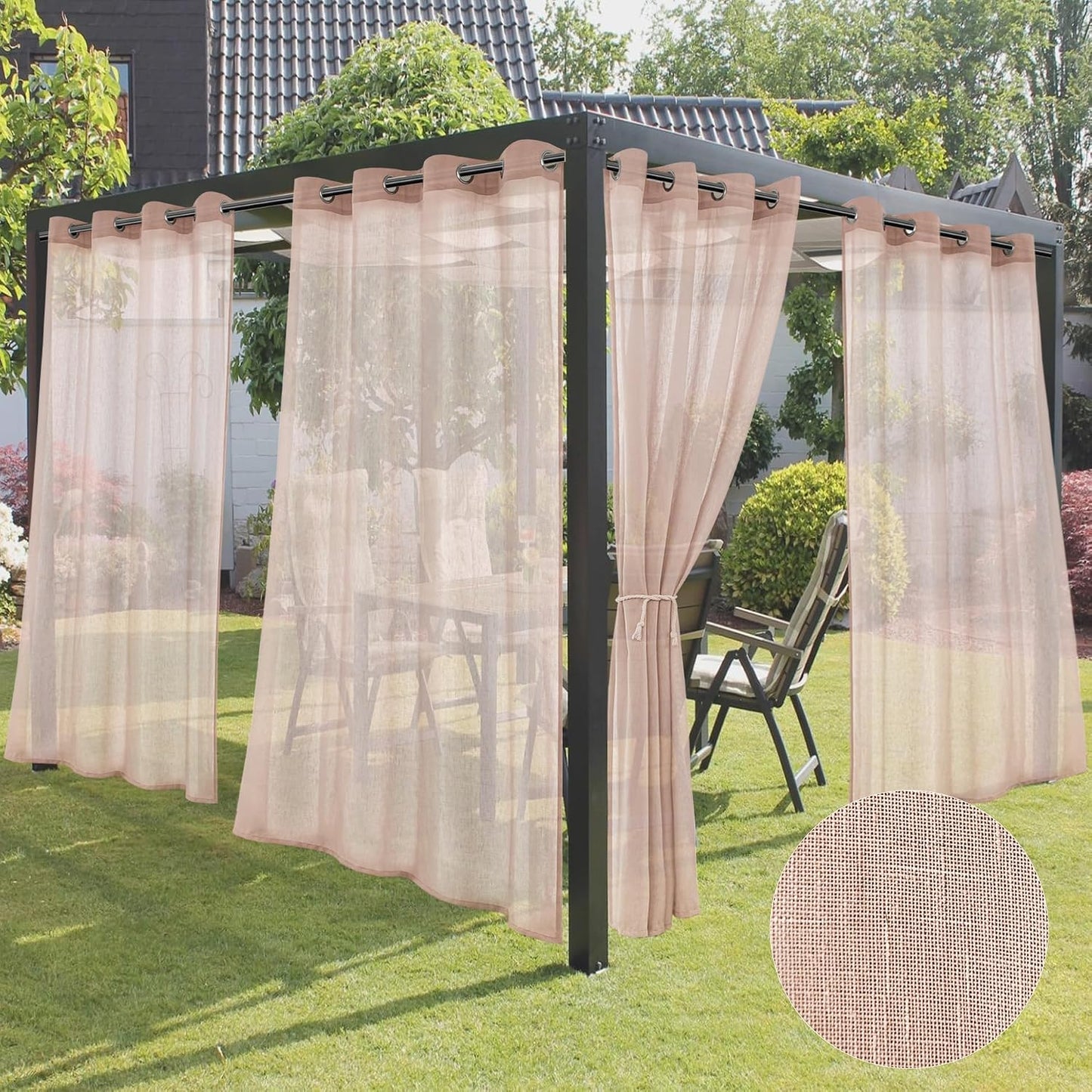 4 Cortinas lino rubor impermeables para patio 54x95pulg