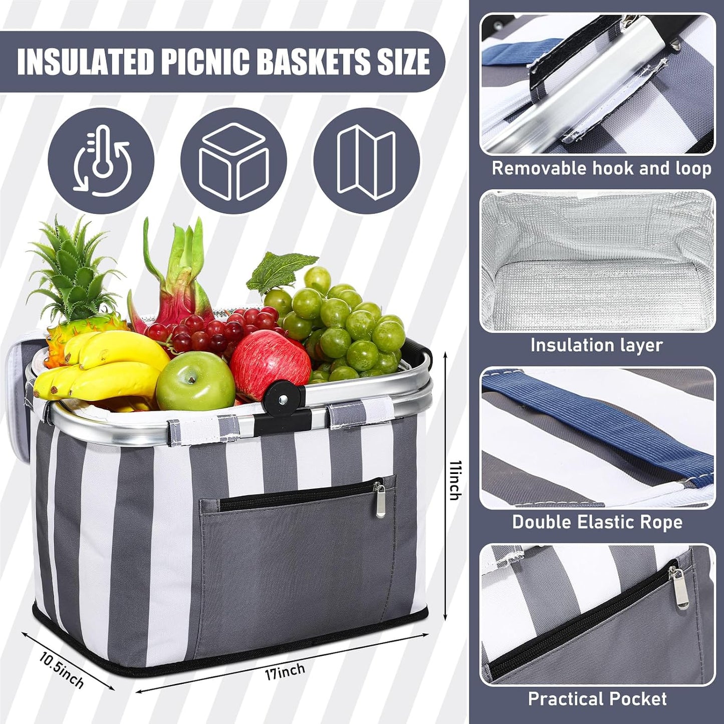 Cesta picnic aislada 35L con mantas plegable portátil