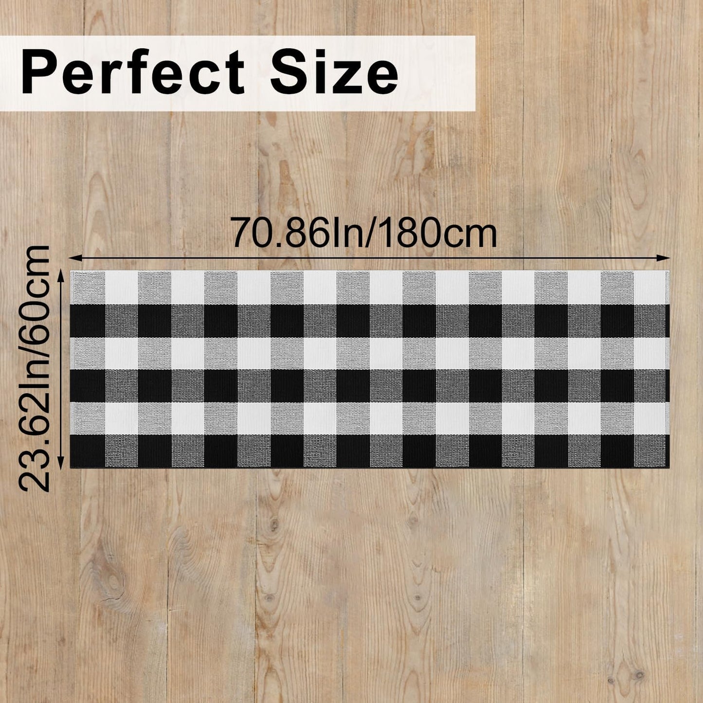 Alfombra pasillo cuadros 2x6ft algodón negro blanco