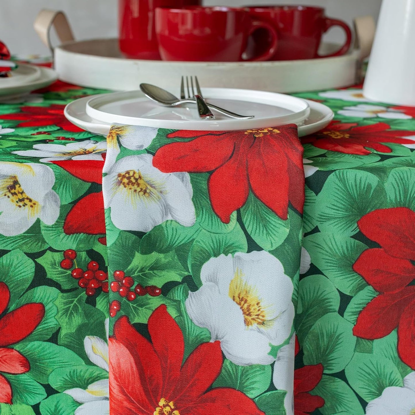 Mantel poinsettia 4 servilletas 18x18pulg