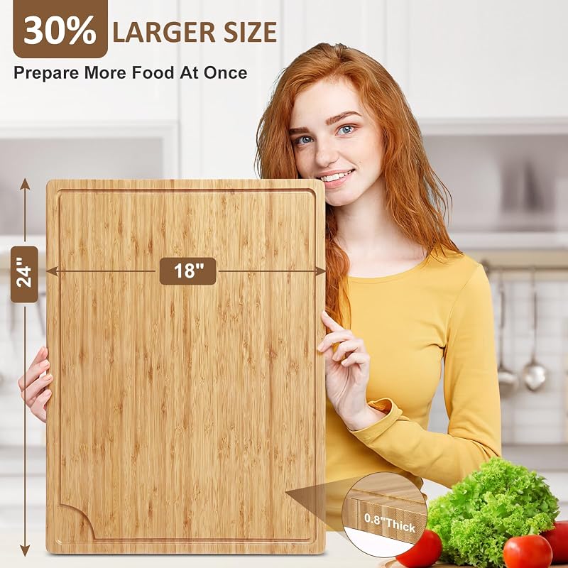 Tabla cortar bambú 24pulg cocina ranura profunda mango