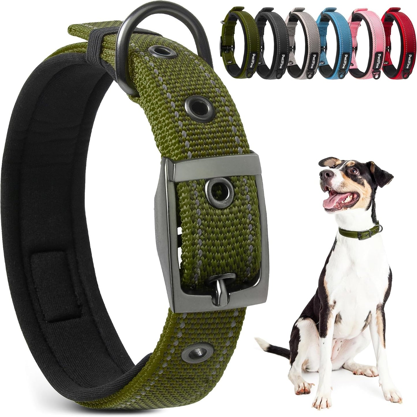 Collar perro mediano neopreno ajustable reflectante verde