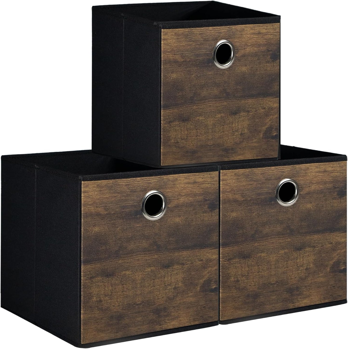 Cubo almacenamiento veta madera tela gruesa paquete 3