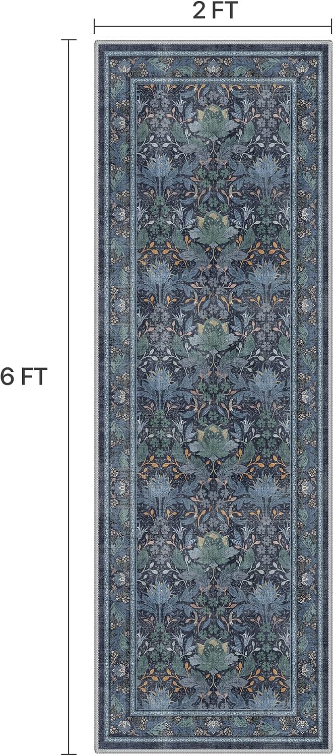 Alfombra pasillo microfibra antiderrap vintage azul oscuro