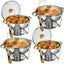 Set 4 Pzas Platos Acero Inox con Tapas Vidrio Calentador Bufé