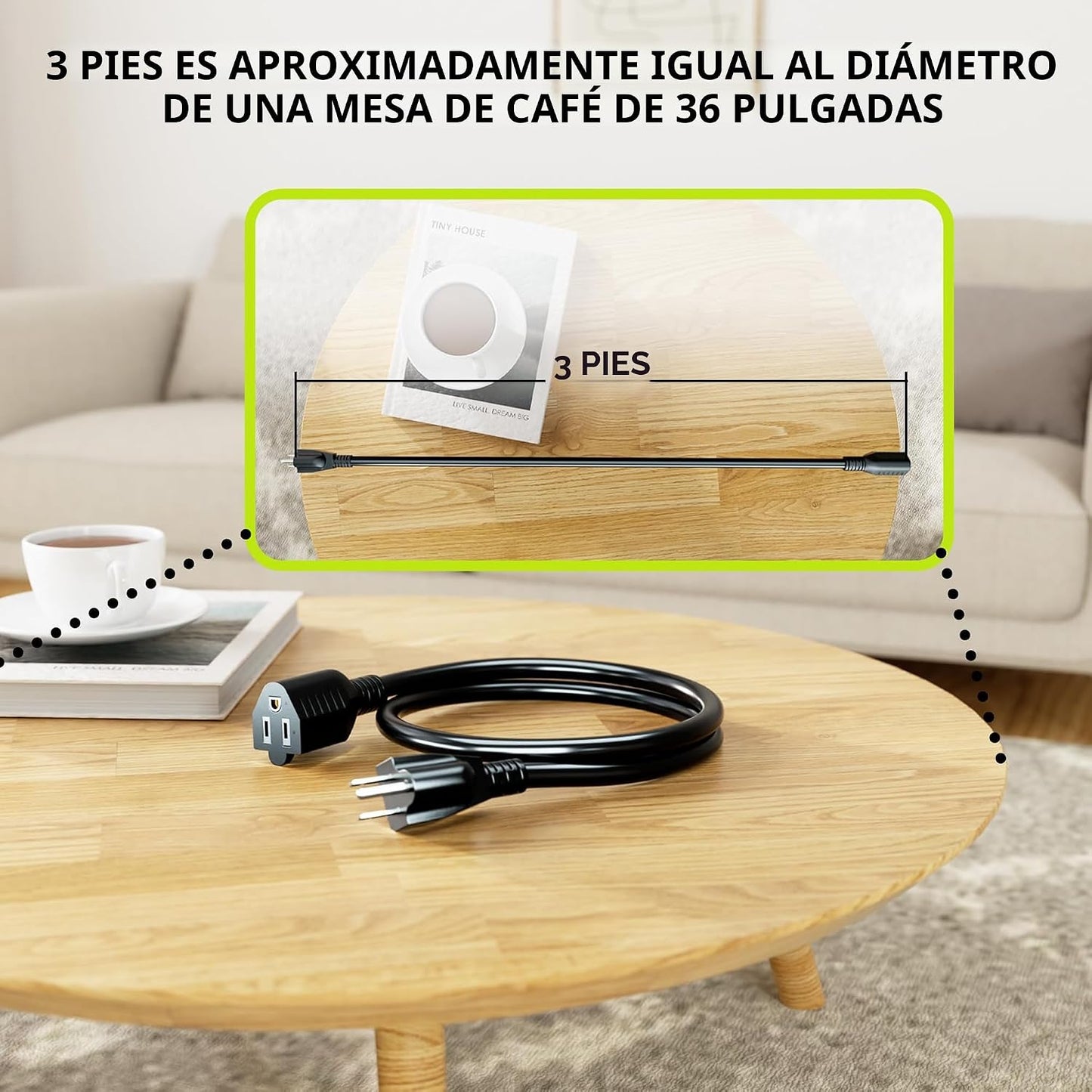 Cable extensión 16/3 negro 13A 3pies set 2