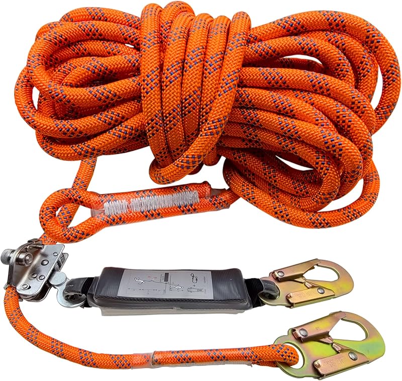 Cuerda seguridad arnés 50 ft con mosquetones naranja