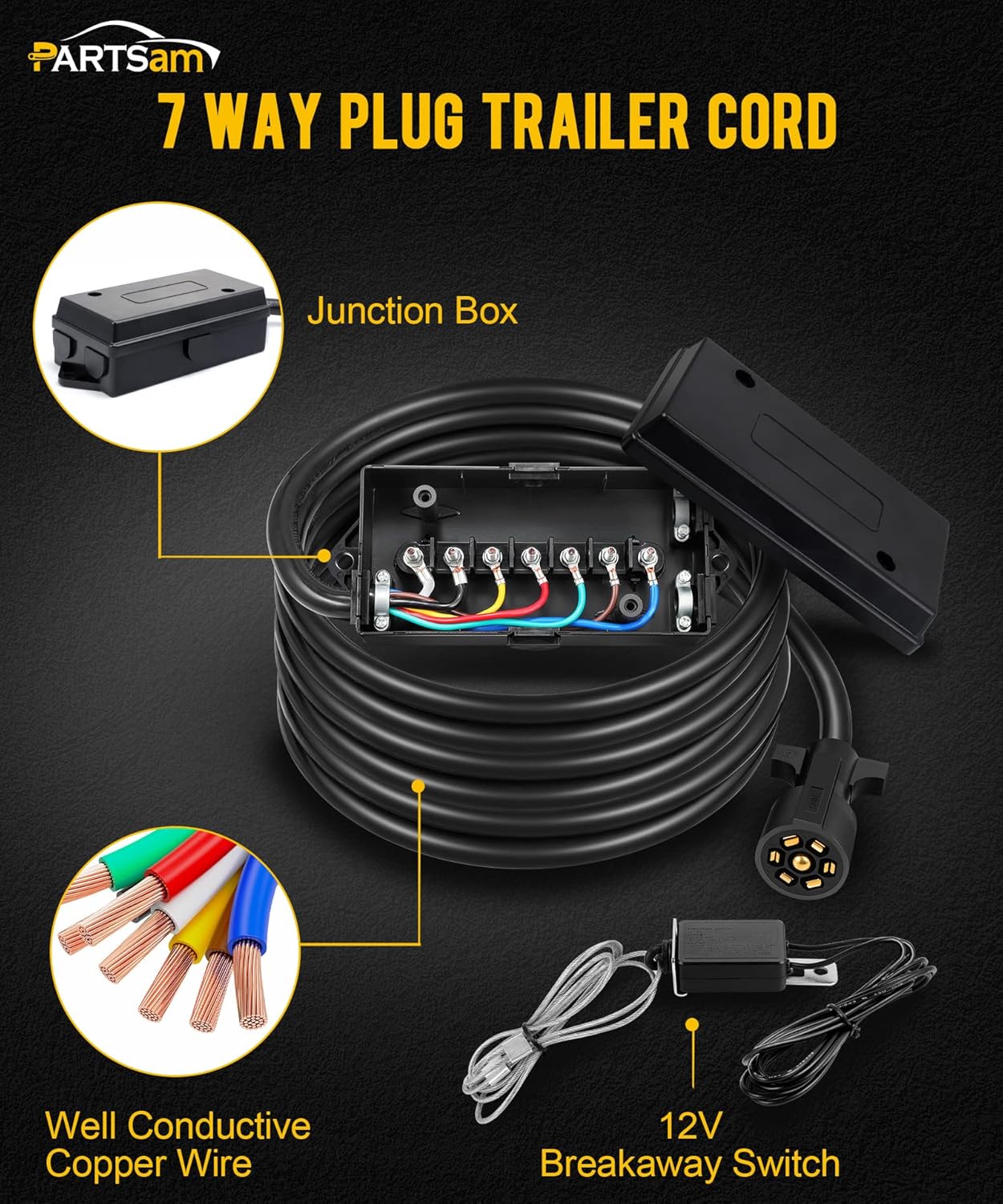 Kit arnés remolque 7 vías 8ft con interruptor 12v