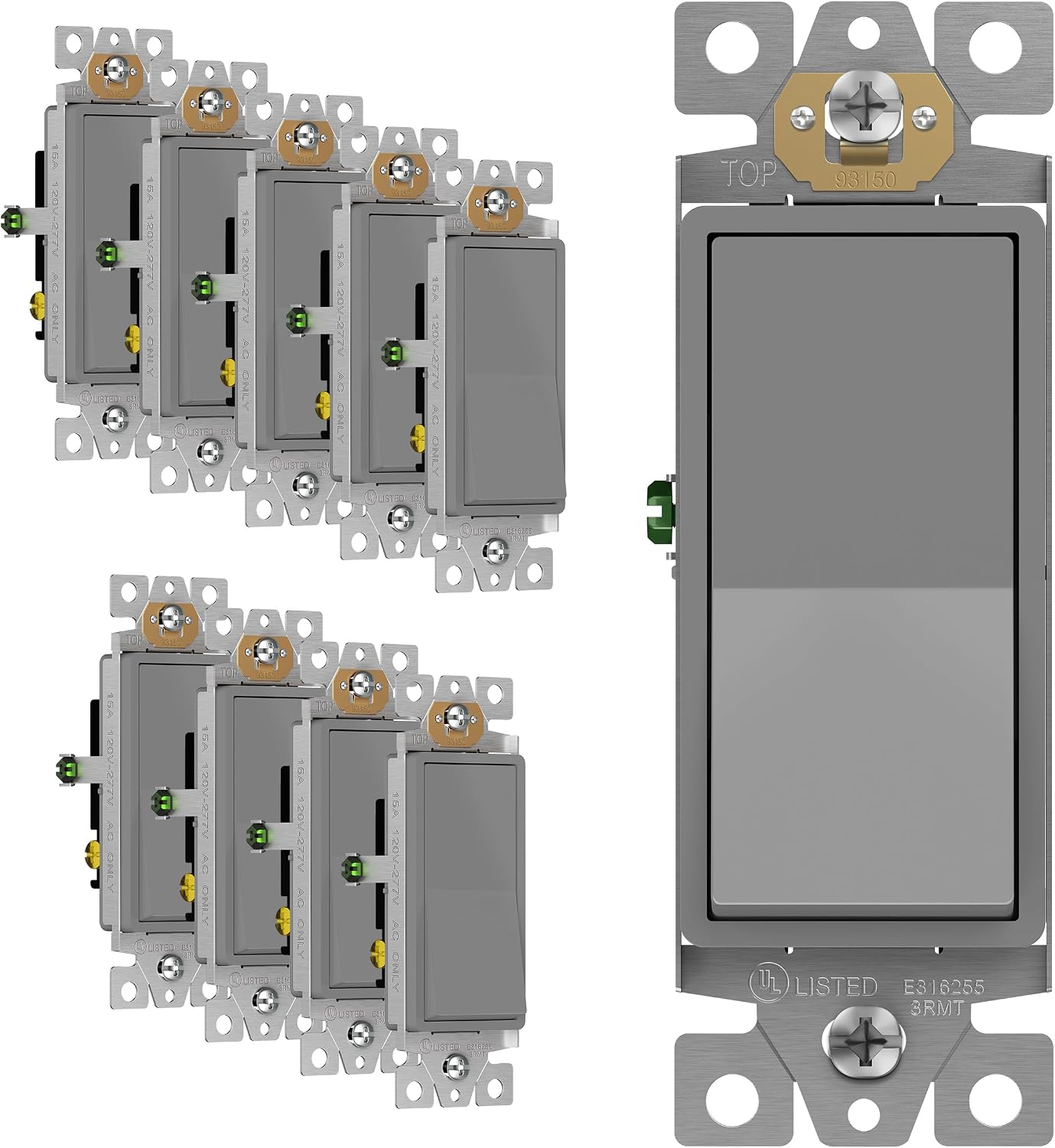 Interruptor luz paleta decorativa 3 vías 15a 120v gris
