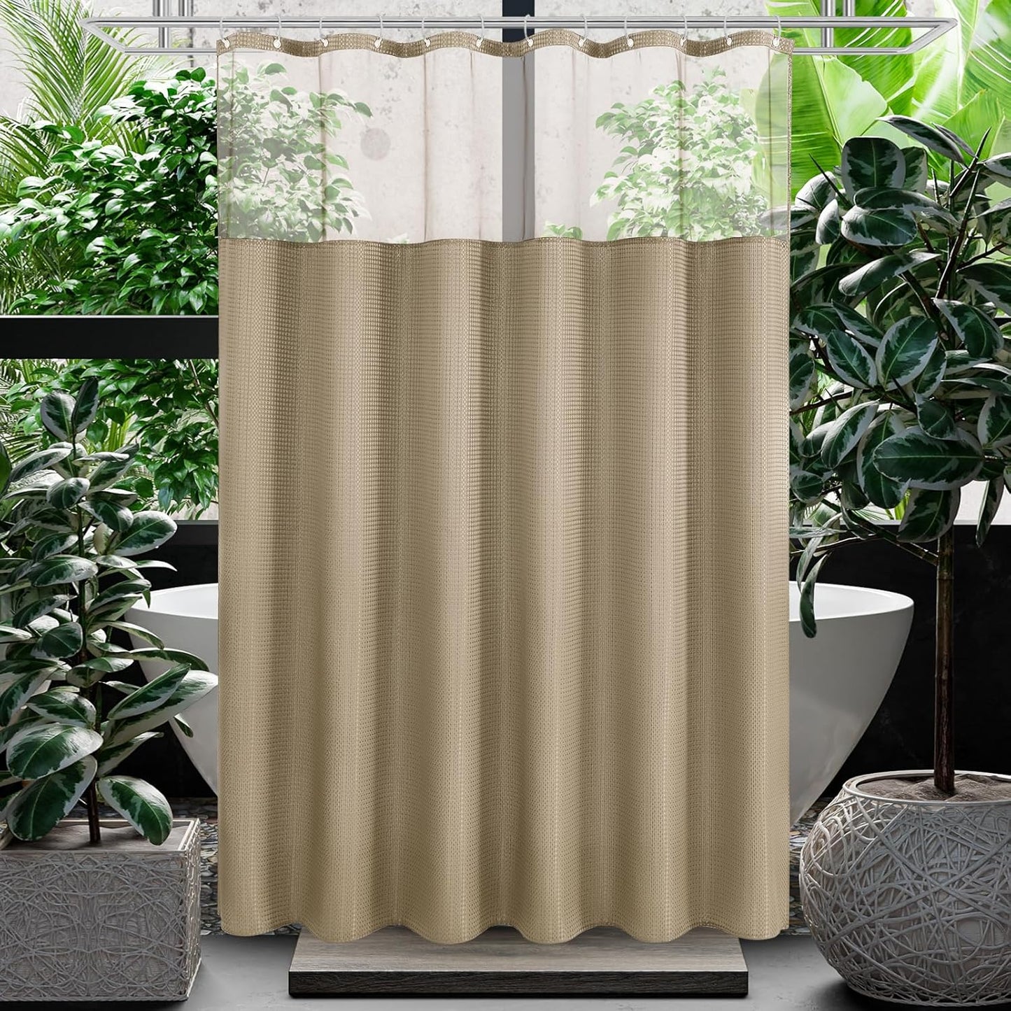 Cortina ducha tejido gofre ventana malla 72x72pulg beige