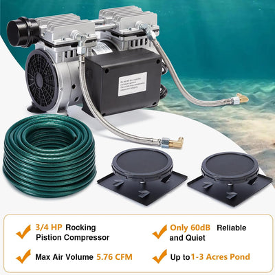Kit aireador estanque 3/4 HP 5.76 CFM tubo 100 pies 2 difusores