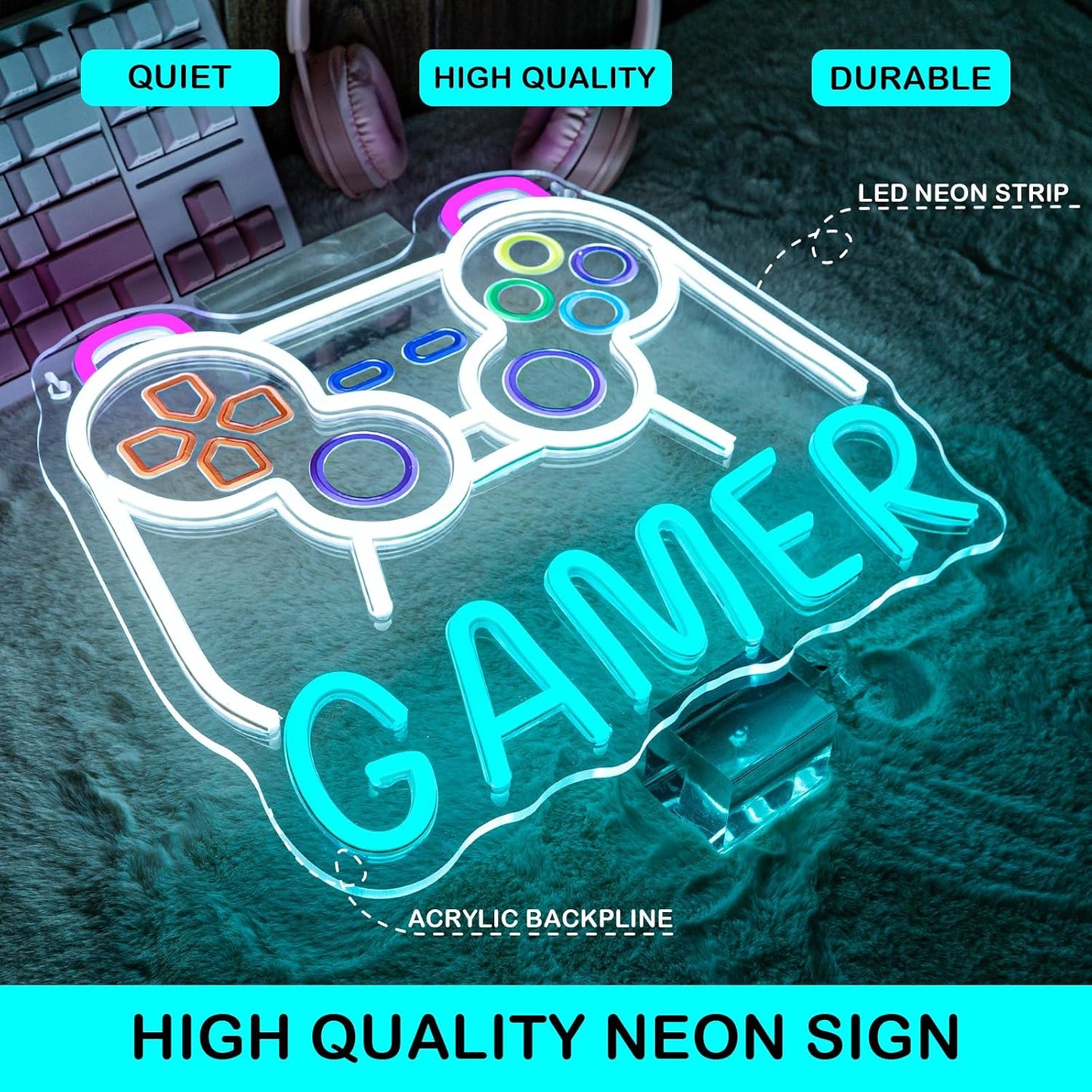 Letrero neón LED para gamers salas de set USB ajustable