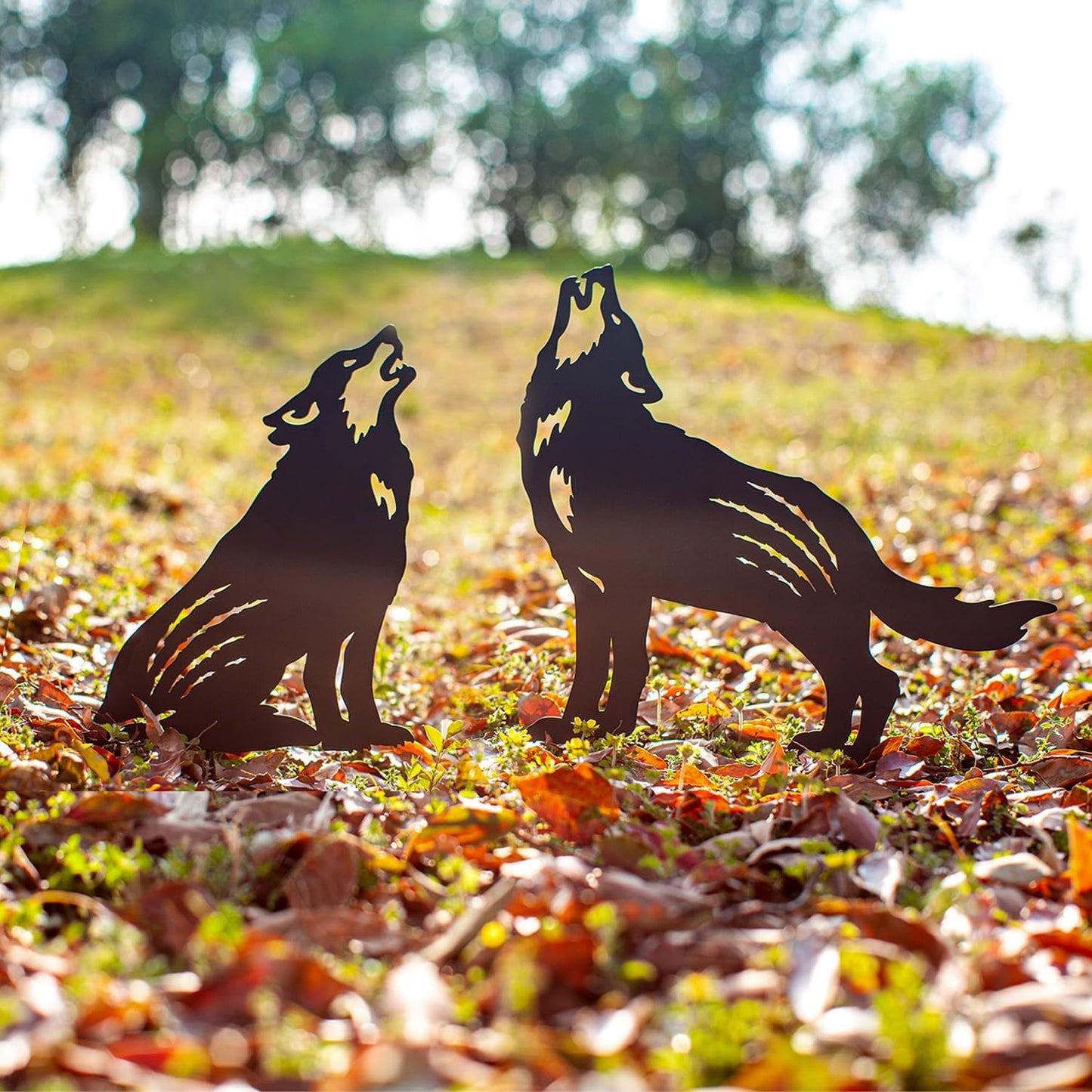 Estacas jardín silueta lobo negro decoración al aire libre