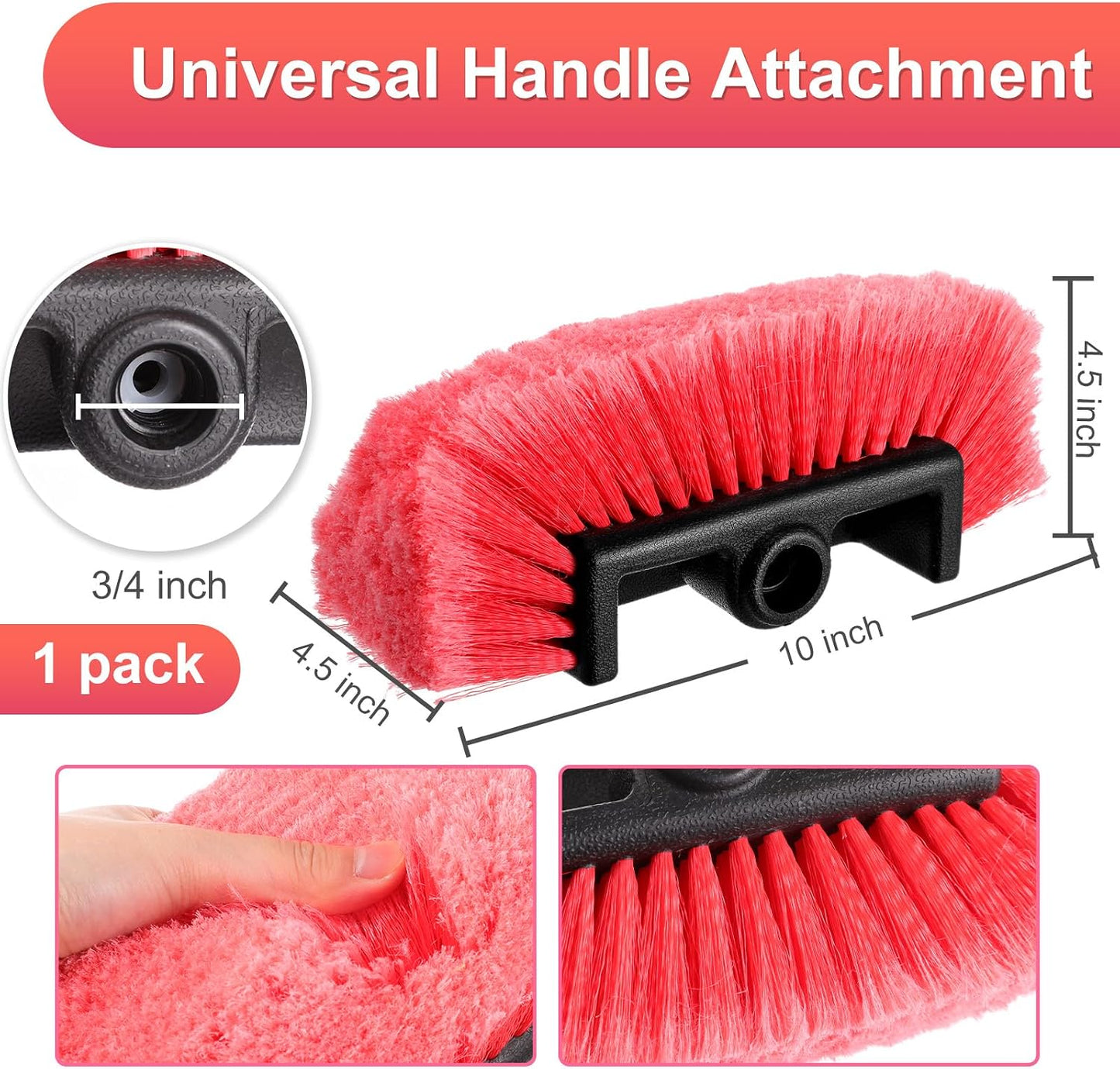 Cabezal cepillo lavado auto 10" suave para detalles rojo
