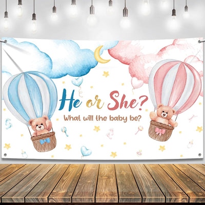Cartel revelación género 72x44pulg azul o rosa baby shower