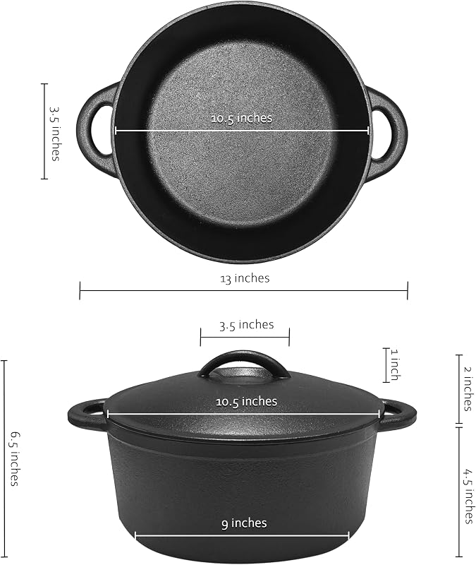 Horno holandés hierro fundido 5qt con tapa asas dobles