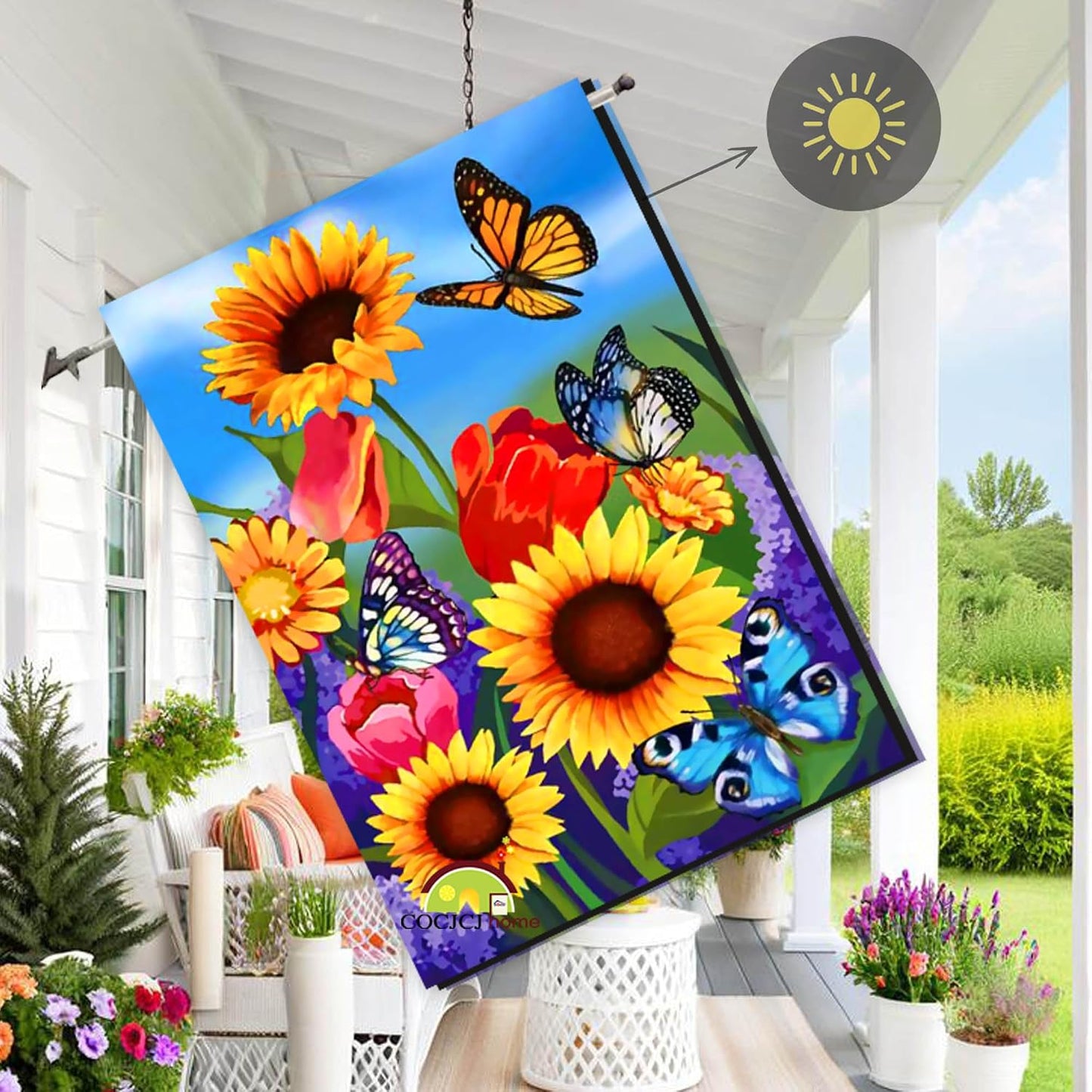 Bandera jardín 28x40" girasol mariposa poliéster