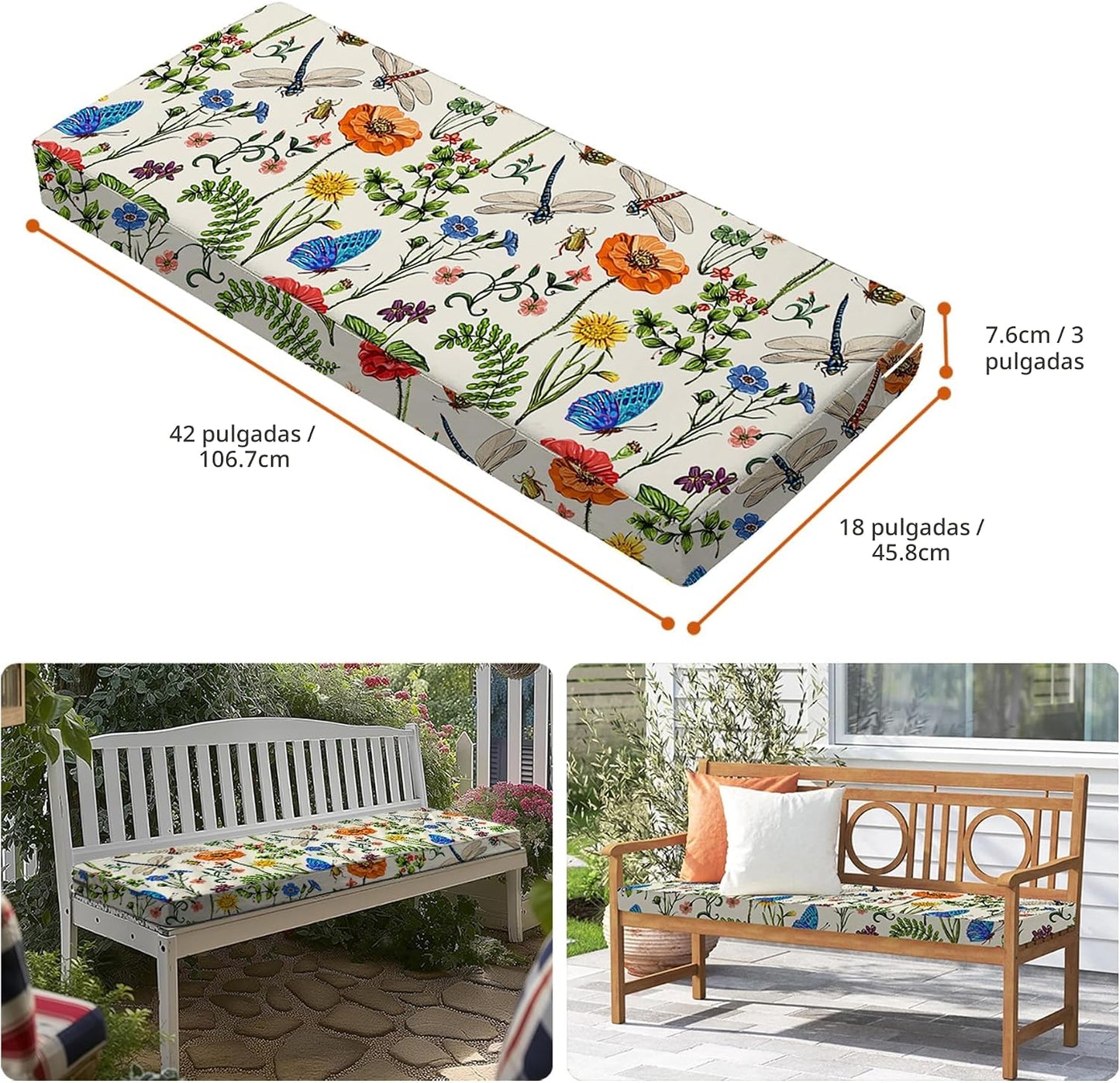 Cojín banco exterior 42x18pulg con lazo impermeable UV