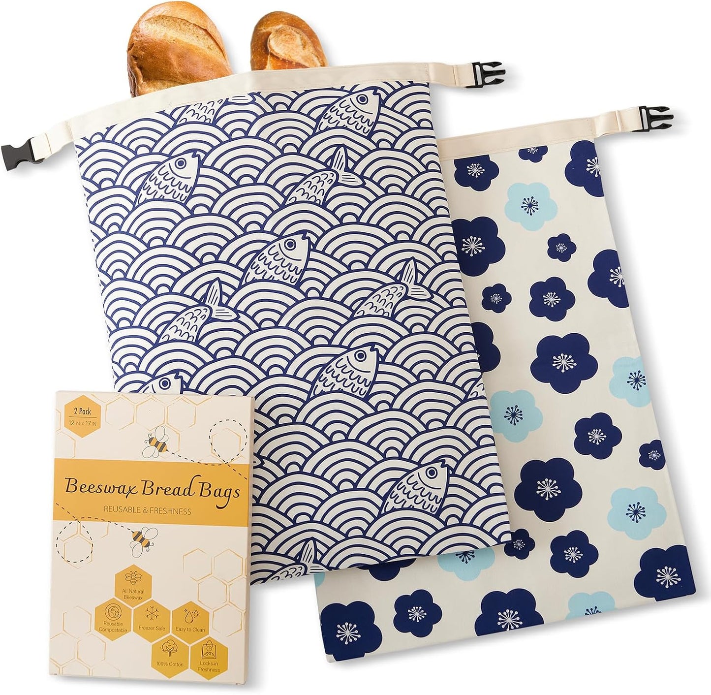 Bolsas pan cera abejas reutilizables algodón set 2