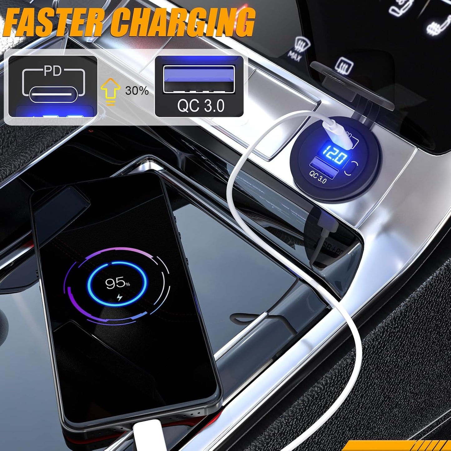 Enchufe PD tipo C USB QC 3.0 con LED azul para lancha RV