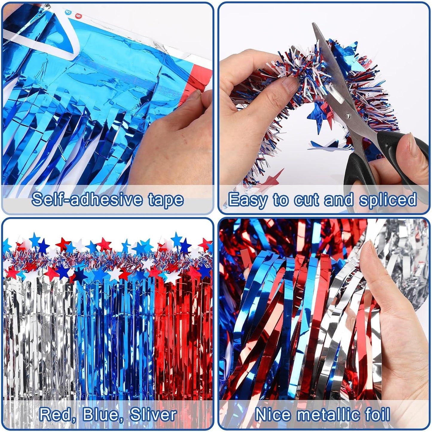 4 Pzas Faldas Mesa Oropel 108x30pulg Guirnaldas Patrióticas