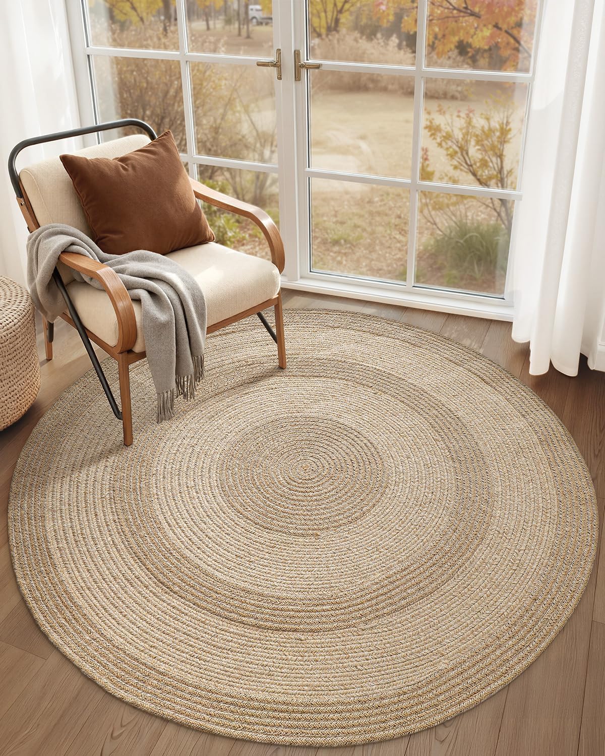 Alfombra redonda yute 4x4 reversible para interior y