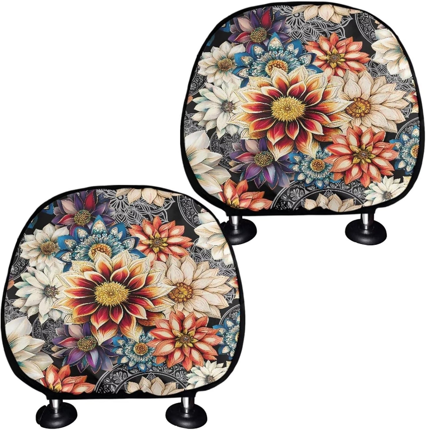 Set 2 fundas reposacabezas auto diseño floral elástica