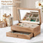 Caja organiz. joyas madera rústica con espejo y bandeja